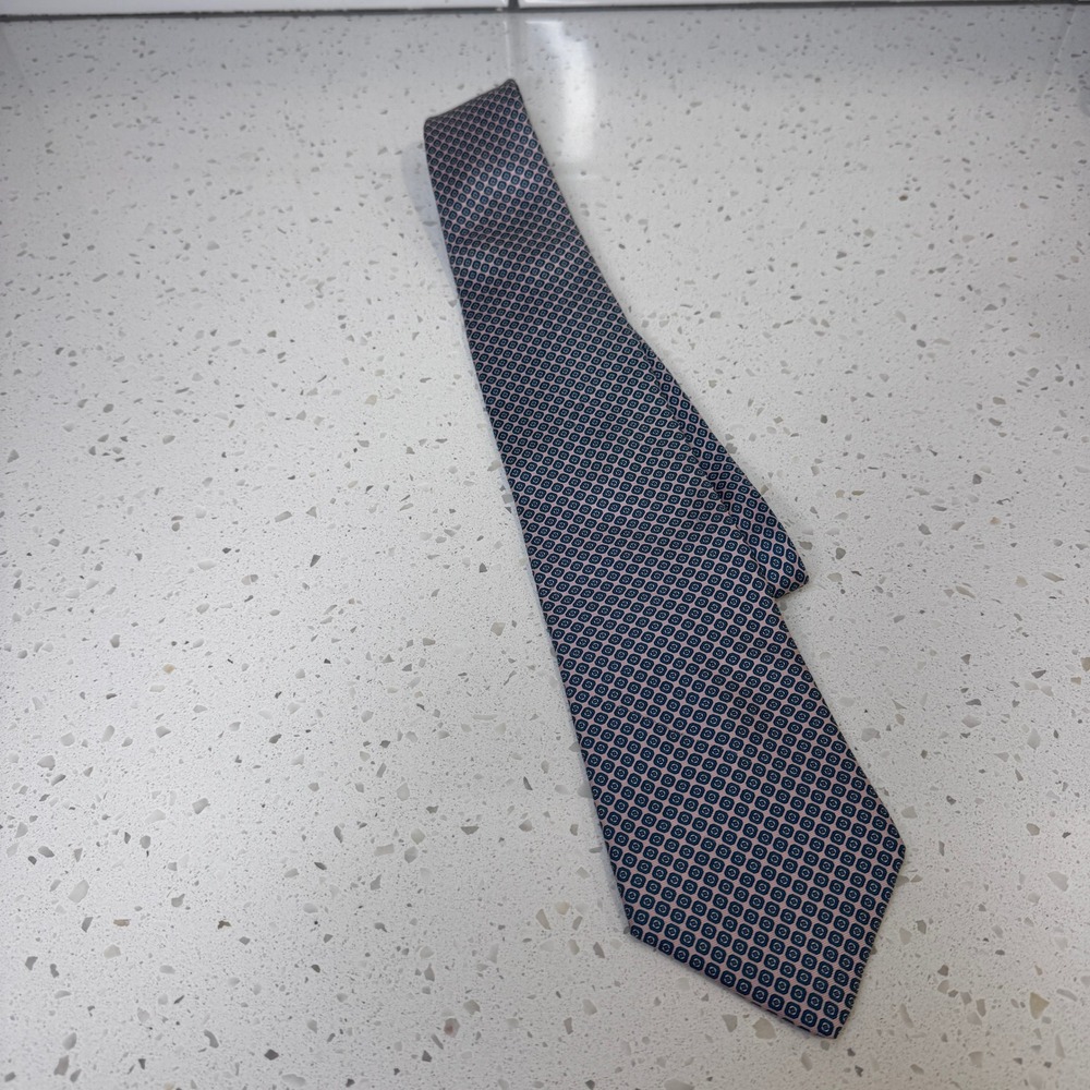 Mallory & Church London Silk Tie Blue Pink Geometric Medallion Made in USA Mens